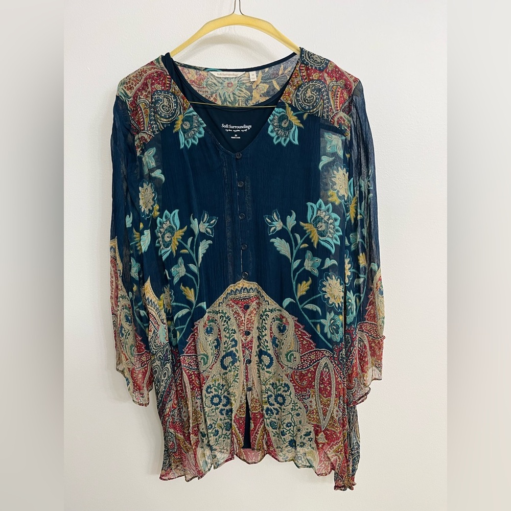 NWOT Soft Surroundings 3X Floral Paisley Sheer Women's Top withTank top. - Picture 3 of 10